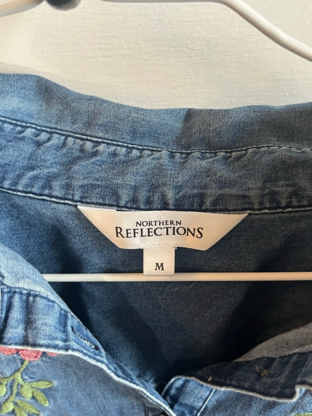Northern Reflections Denim Button-Up Shirt with Floral Embroidery - Picture 3 of 5